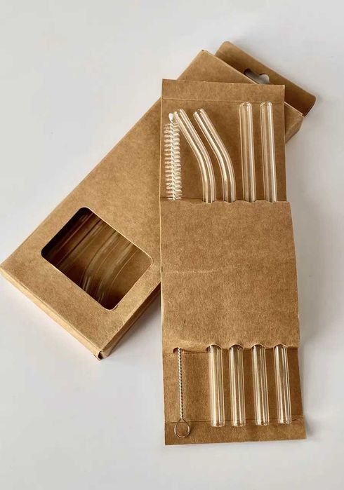 Набір скляних трубочок, 4 шт з щіткою