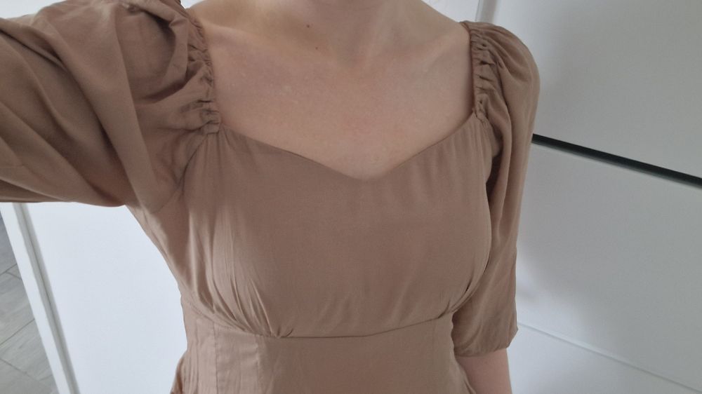 Shein sukienka bufiaste rękawy gorsetowa komunia wesele chrzest