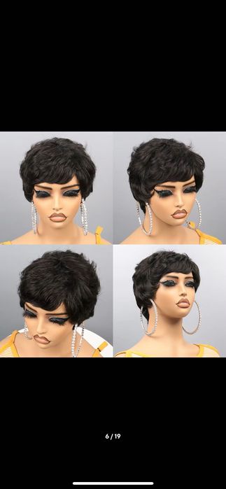 Nowa peruka damska krótka czarna bob z grzywką modna