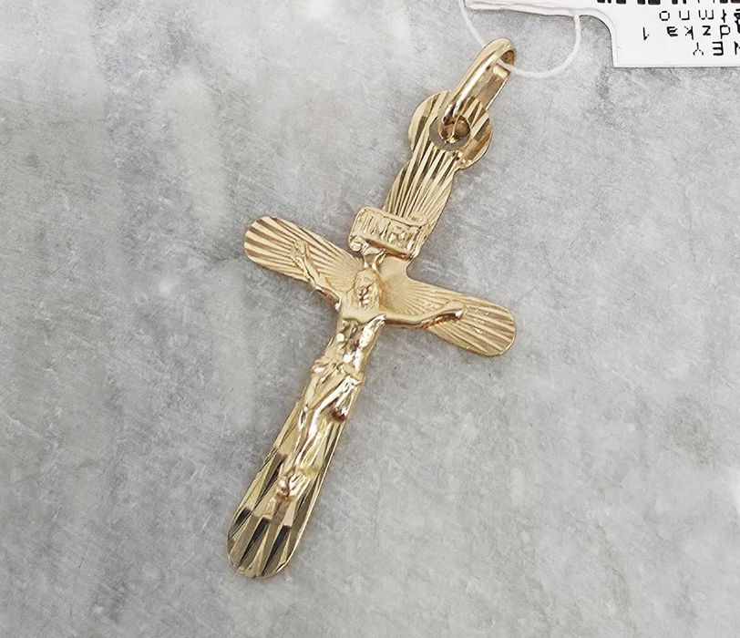 Złota zawieszka krzyżyk z JEZUSEM 585 GOLD MONEY