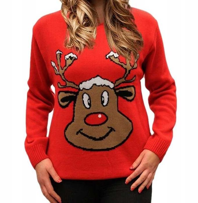 Sweter Święta Renifer Świąteczny Czerwony SWETEREK _ Nowy