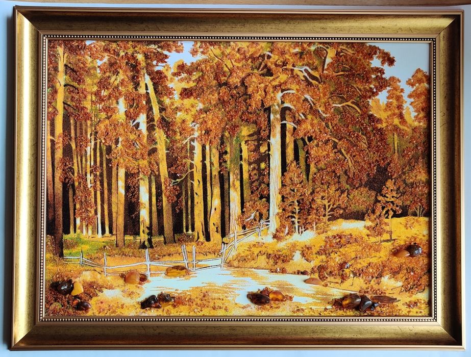 Картина на подарунок з бурштину - Лісовий паркан