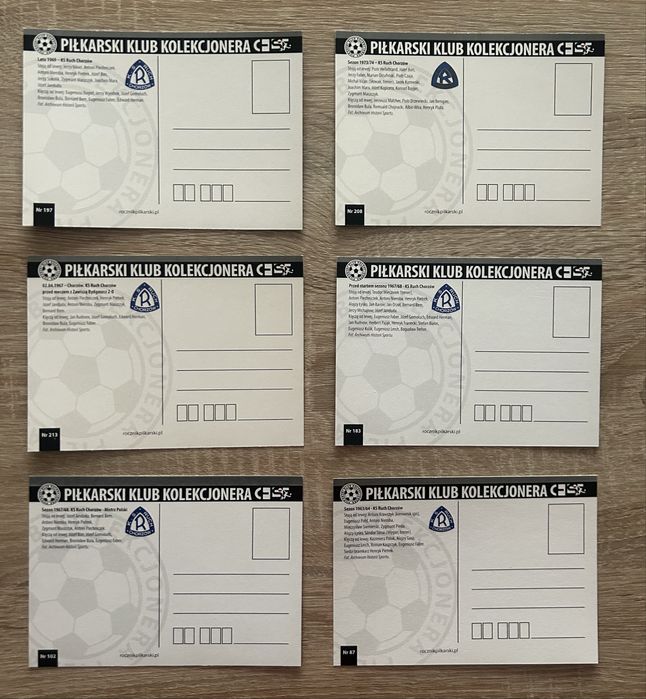 Ruch  Chorzów  pocztówki kolekcjonerskie piłka nożna