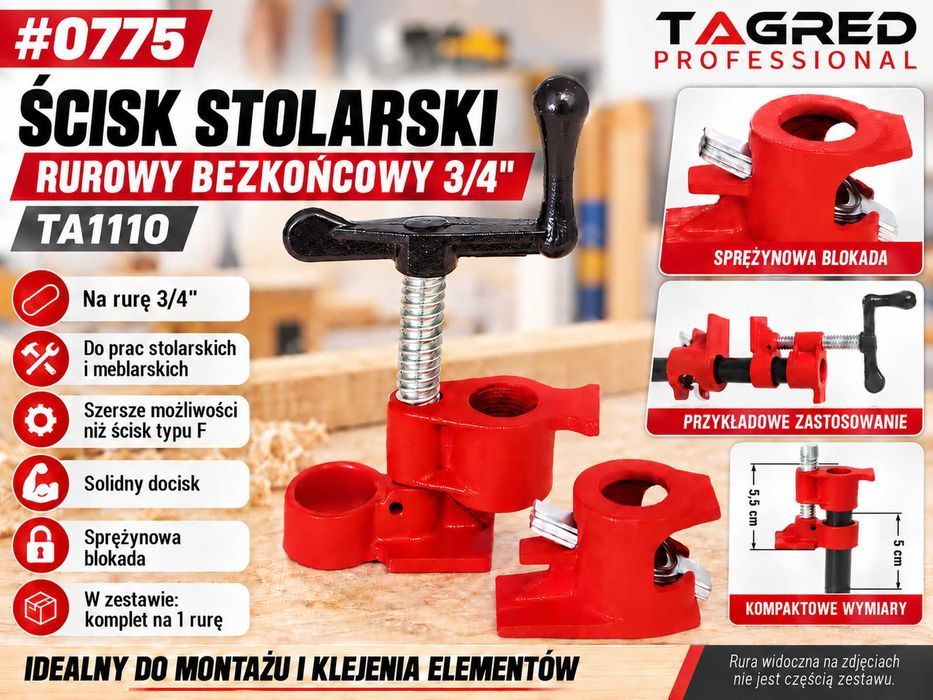 4 sztuki x Ścisk stolarski rurowy bezkońcowy rurowy 3/4" Ścisk stolarski Ścisk rurowy Ścisk bezkońcowy  Ścisk rurowy Tagred TA110