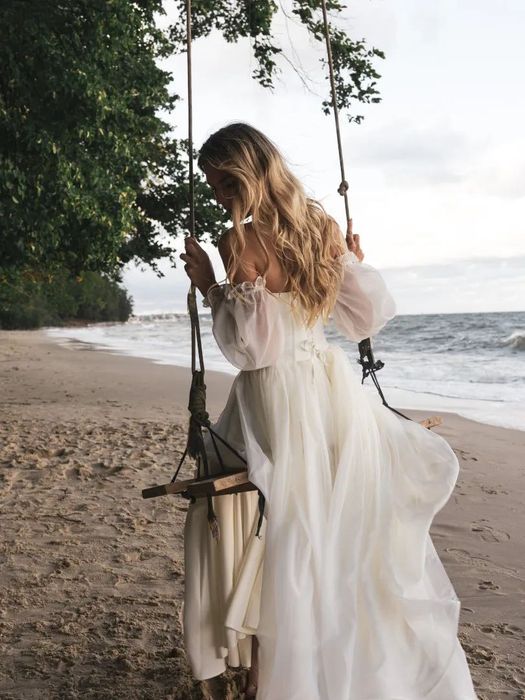 Roma - szyfonowa suknia ślubna z odpinanymi rękawami