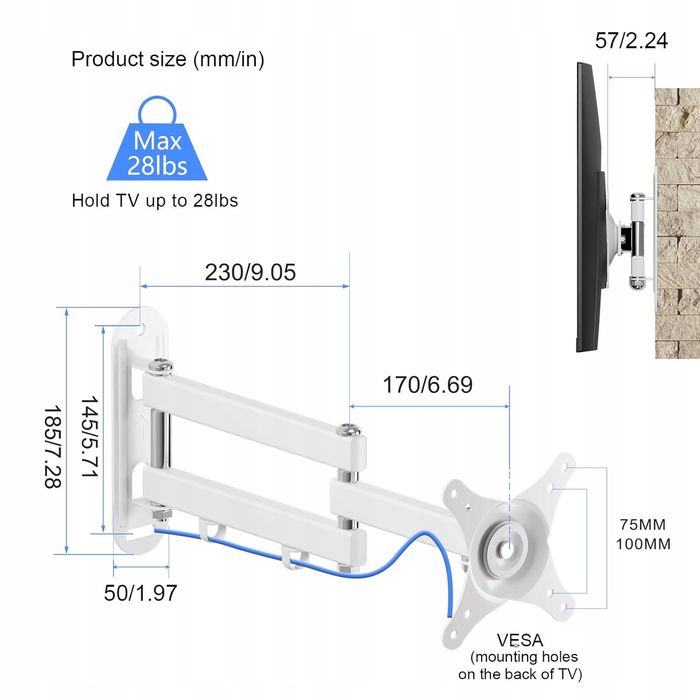 outlet suptek uchwyt obrotowy do telewizora 15-32 cale vesa max 13kg biały