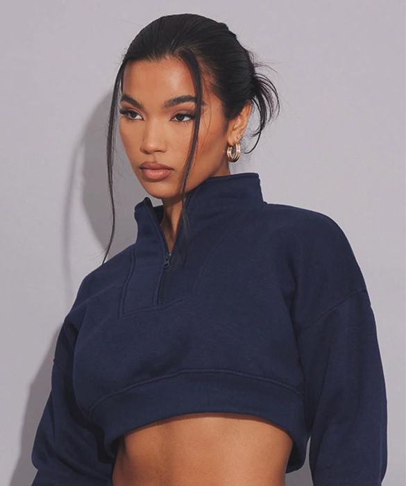 Світшот жіночий вкорочений спортивний синій бавовна