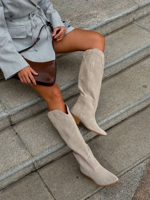 Високі козаки, замш/шкіра