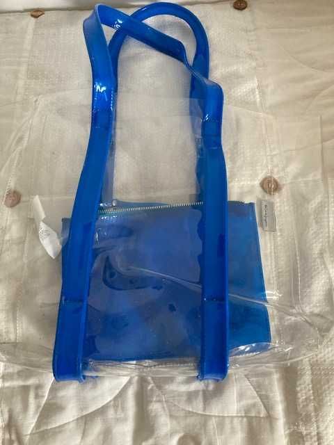 Saco de praia transparente c/ bolsa a condizer (Corte Inglês).