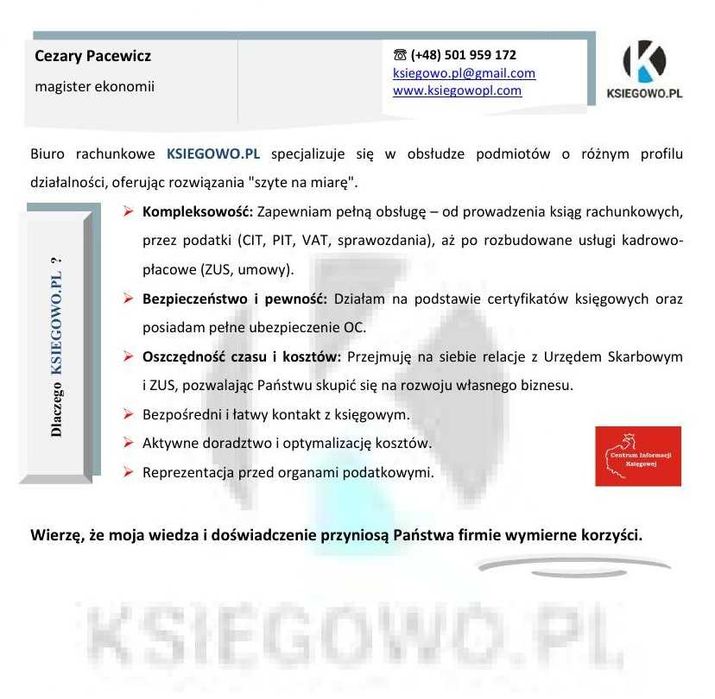 KSIEGOWO.PL / Biuro rachunkowe / usługi księgowe / sprawozdania / wyprowadzanie zaległości