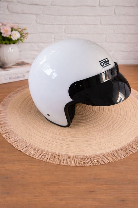 Kask rajdowy Omp biały otwarty rozmiar S