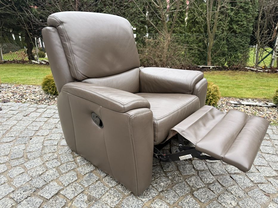fotel rozkładany relaksacyjny z funkcją relax TV skóra naturalna