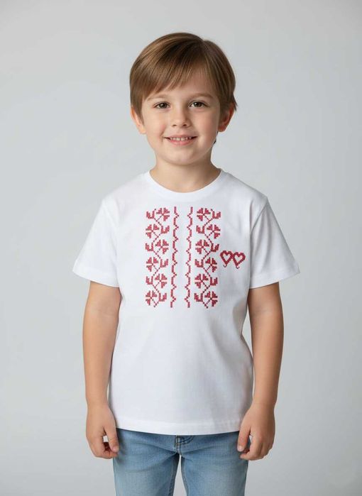 T-shirt Criança Bordado Ponto Cruz Estampado