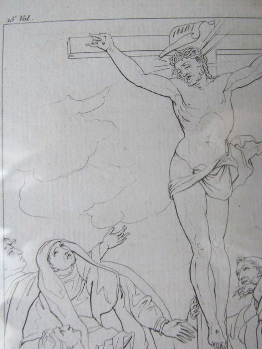 Stary miedzioryt Ukrzyżowanie Jezusa -Anthony van Dyck- 1845