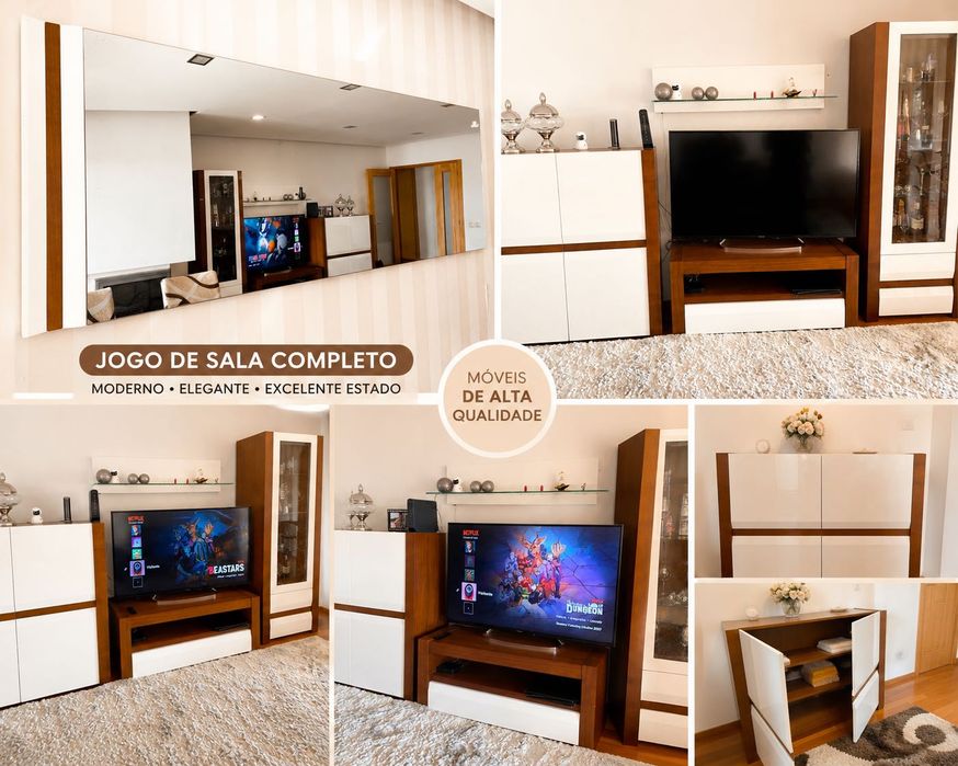 Jogo de Sala Completo Moderno | Madeira Maciça | Excelente Estado | €500 Negociáveis