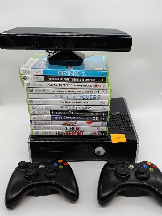 Konsola Xbox 360 S 250 GB + 2 pady + zestaw gier + sensor kinect