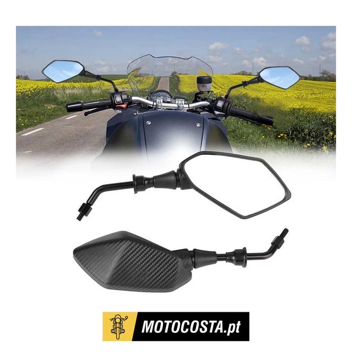Espelhos Retrovisores Moto Aspeto Fibra de Carbono