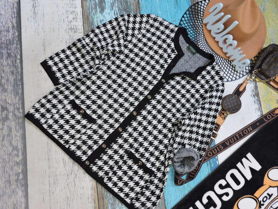 C&A Sweterek kardigan pepitka black white 42/44