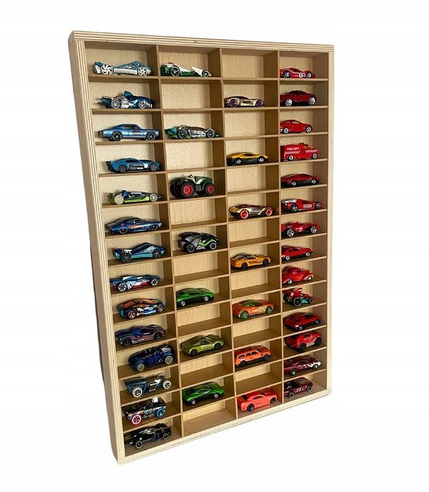 PIONOWA półka drewniana na resoraki HOT WHEELS na 56 autek