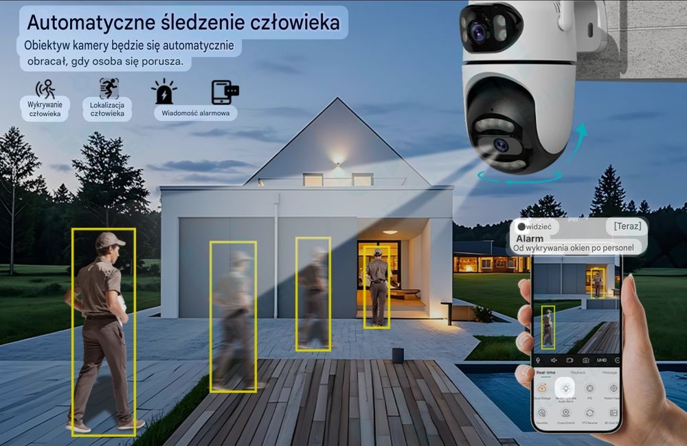 Kamera WiFi 8MP Obrotowa IP66 iCsee 2 obiektywy