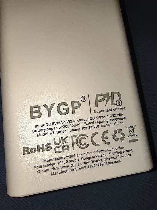 Мощный Power Bank 20000mAh BYGP K7 22.5W Быстрая зарядка QC/PD