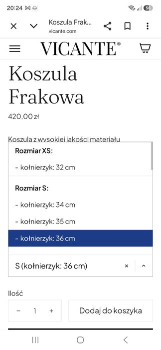 Koszula frakowa Vicante S 36 stan idealny