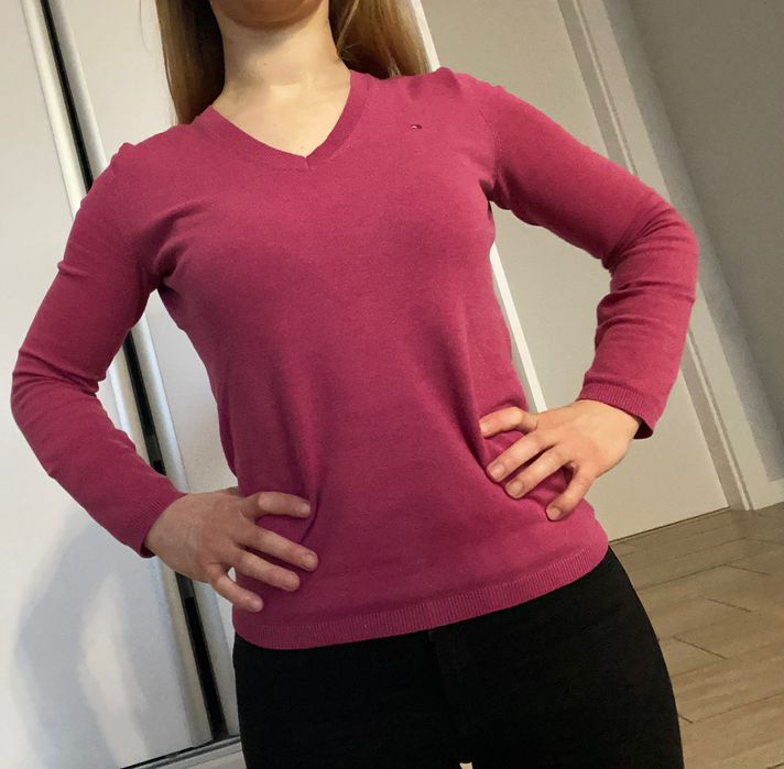 Tommy Hilfiger Sweter różowy w serek XS