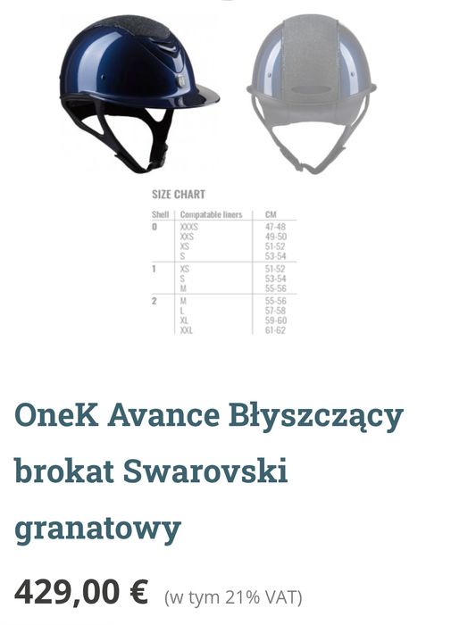 Kask jezdziecki OneK Avance Błyszczący brokat Swarovski  roz M , 55-56