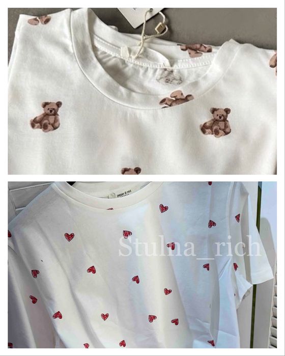 РОЗПРОДАЖ! Футболки в принт сердечка та ведмедики! НОВІ (ТУРЦІЯ)