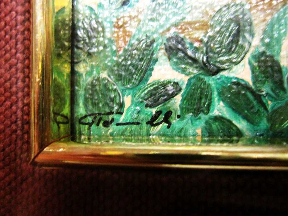 quadro emoldurado com paisagem marítima em óleo sobre tela - assinado