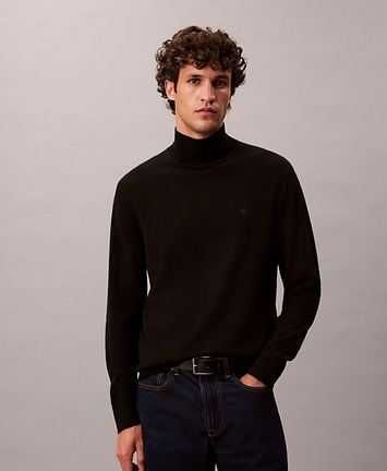 CALVIN KLEIN sweter półgolf L 100% merino czarny dandy Premium Line Cena Producenta: € 290