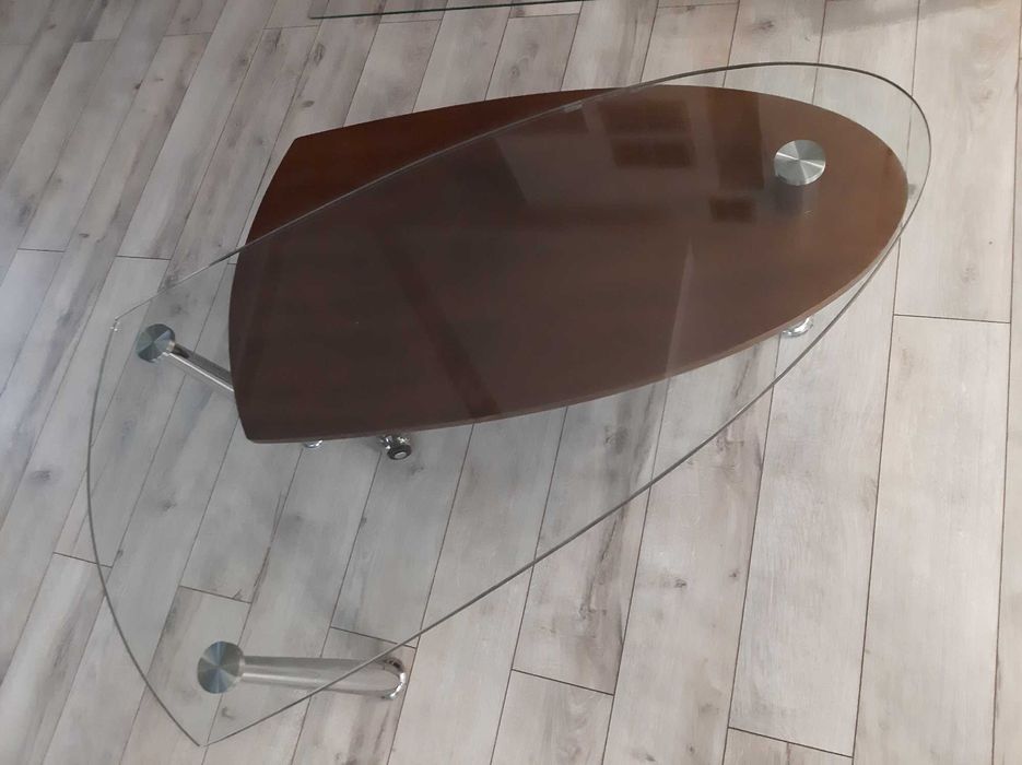 Stolik szklano-drewniany