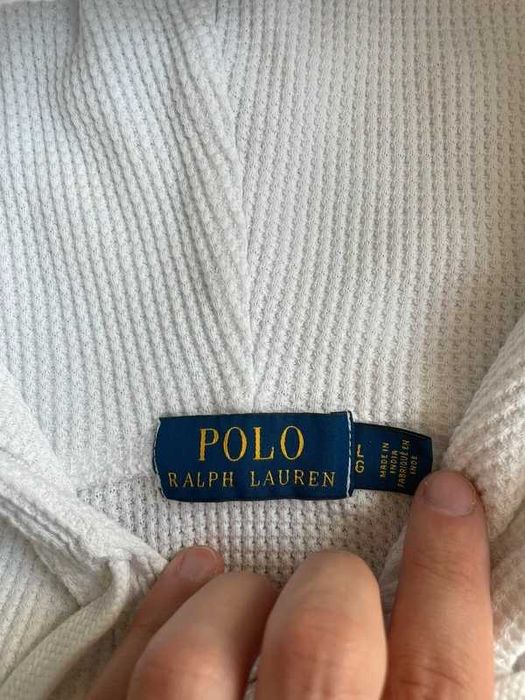 Polo Ralph Lauren – Waffle Knit Hoodie – Biała Bluza z Kapturem
