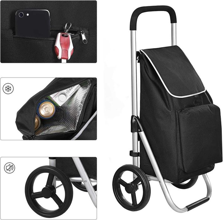 SONGMICS Lekki składany wózek na zakupy 40l, z izolowaną torbą KST04BK