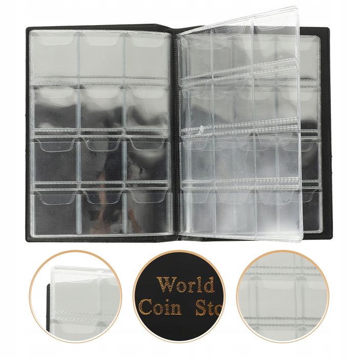 Album na monety 120 kieszonek skórzany kolekcjonerski etui na monety