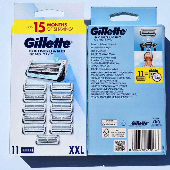11 шт Gillette Skinguard Sensitive змінні касети на станок Gillette Fusion, ProGlide, XXL упаковка - 100% оригінал