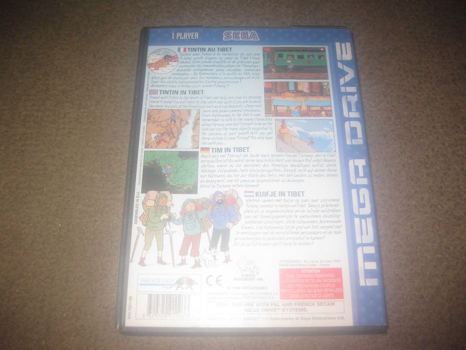 Jogo "Tintin au Tibet" para Sega Mega Drive/Completo!