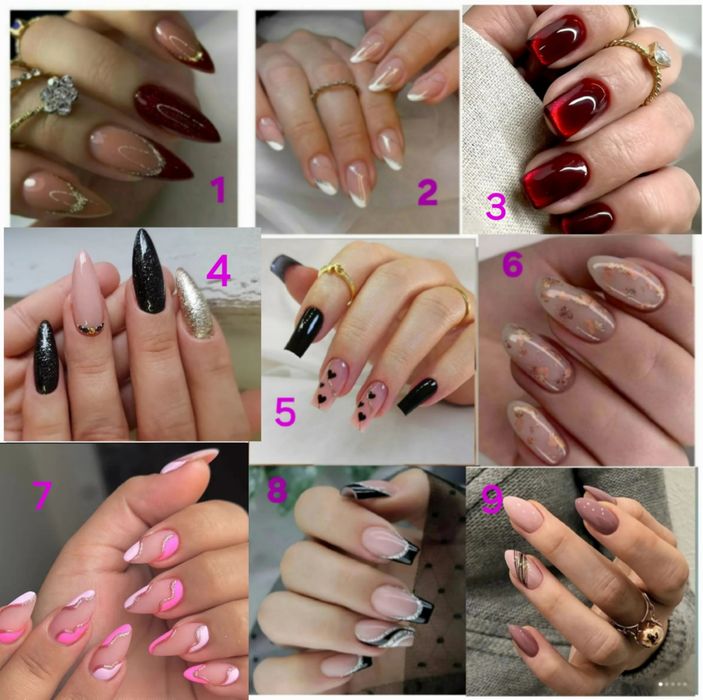 Накладні нігті, тіпси з дизайном та декором, постановка на базу/клей