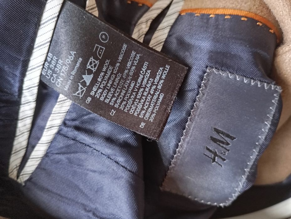 H&M WOOL BLEND klasyczny płaszcz męski beżowy 80%wełna r.48