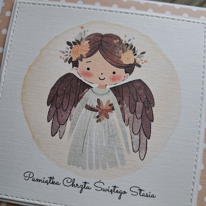 Personalizowana kartka na Chrzest z Aniołem Stróżem
