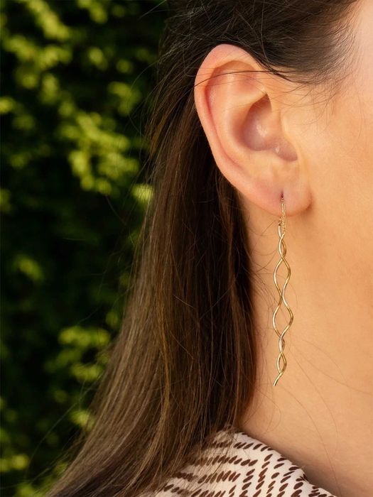 Złote kolczyki przeciągane spirala 60mm próba 585