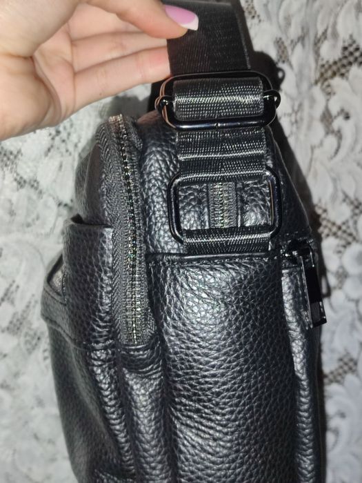 Барсетка сумка чоловіча через плече шкіряна чорна