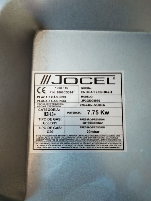 Placa a gás em inox jocel