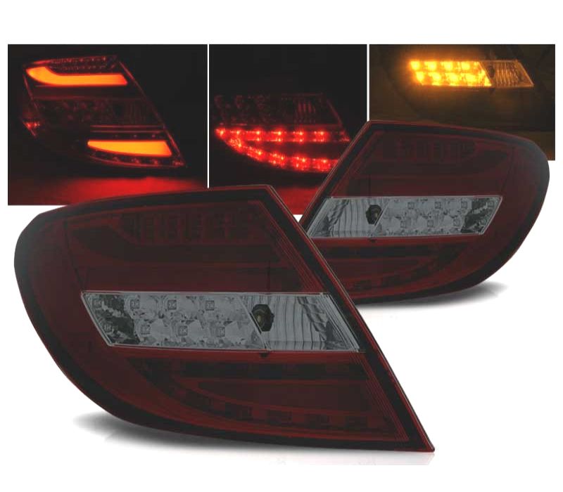 FAROLINS TRASEIROS MERCEDES CLASSE C W204 SEDAN 07-11 LED BAR VERMELHO FUMADO
