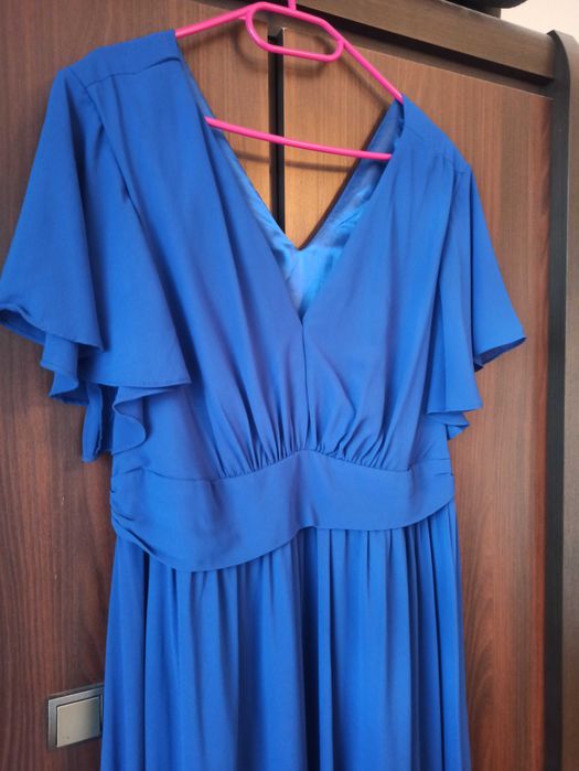 Piękna sukienka długa wesele forever 46 chabrowa