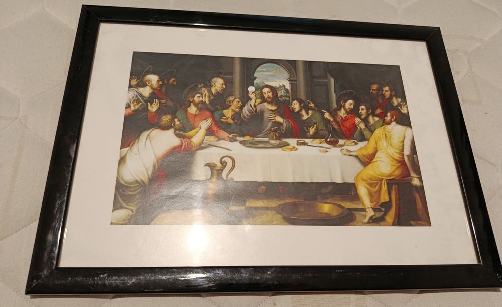 Ilustração da última ceia de cristo com moldura
