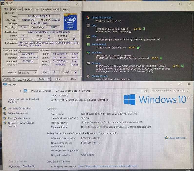 PC Gamer Core i7 5960(E3 2667 v3)3,4ghz +RX 580 8gb+16gb+740gb HD/SSD