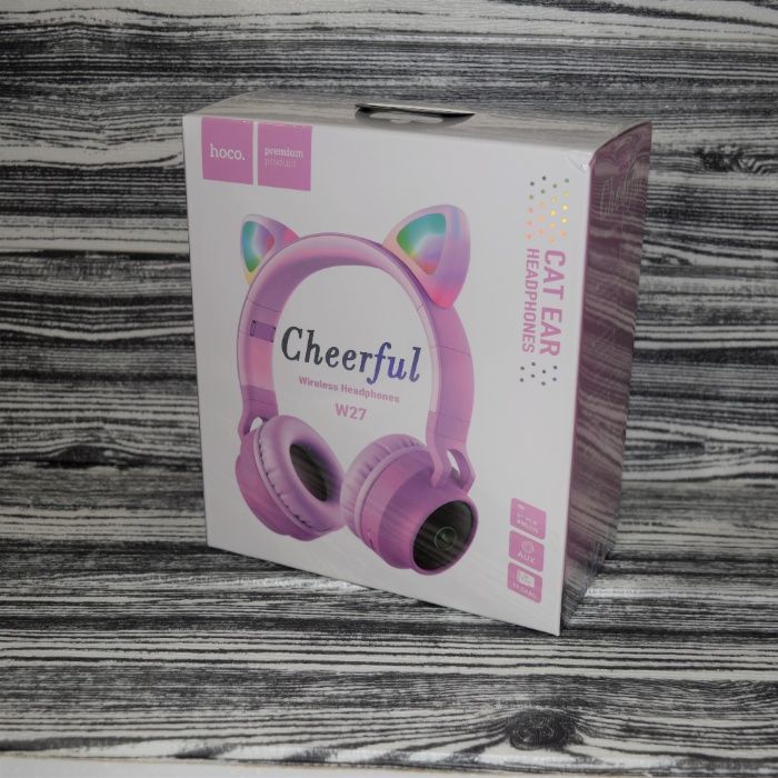Наушники Bluetooth Hoco W27 Cat Rose с ушками и подсветкой: 780