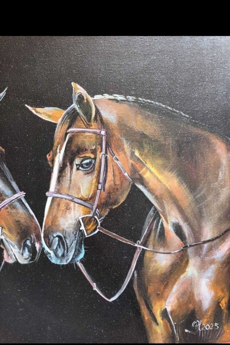 Pintura a óleo dois cavalos