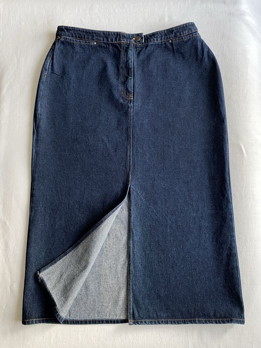 Granatowa jeansowa spódnica midi z rozcięciem z przodu 4XL / 48